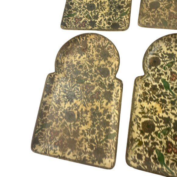 Vintage Viking Import Japan Drink Trays Set Floral Birds Gold Florentine Style - Picture 9 of 15